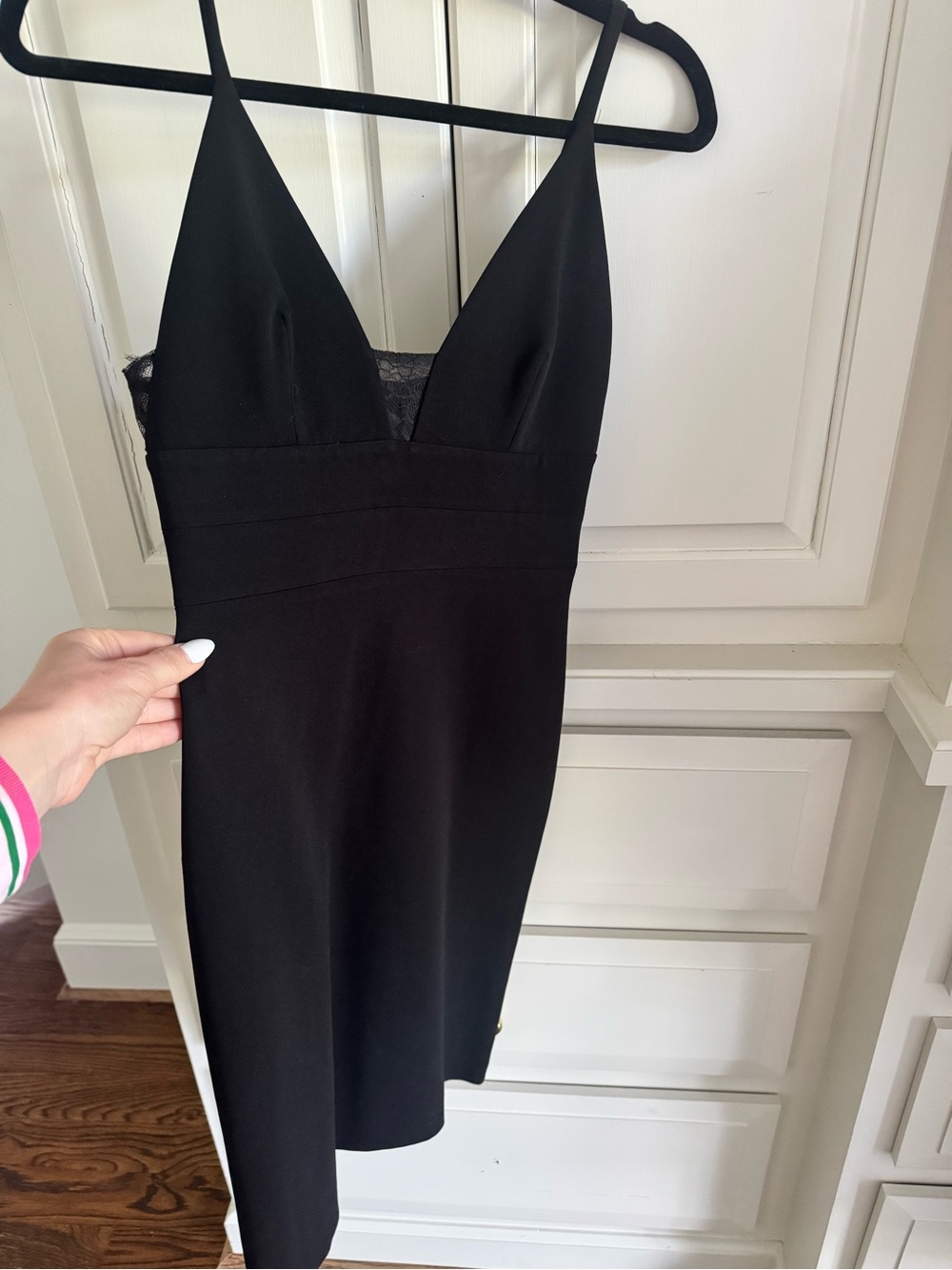 Alice + Olivia Black Asymmetrical Slip Dress with Lace Inset